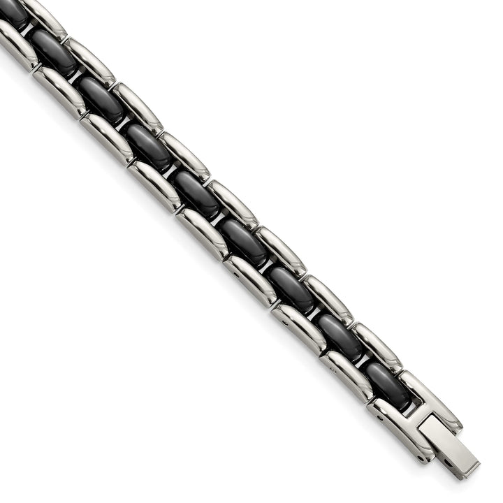Chisel Stainless Steel Polished with Black Ceramic 8" Link Bracelet