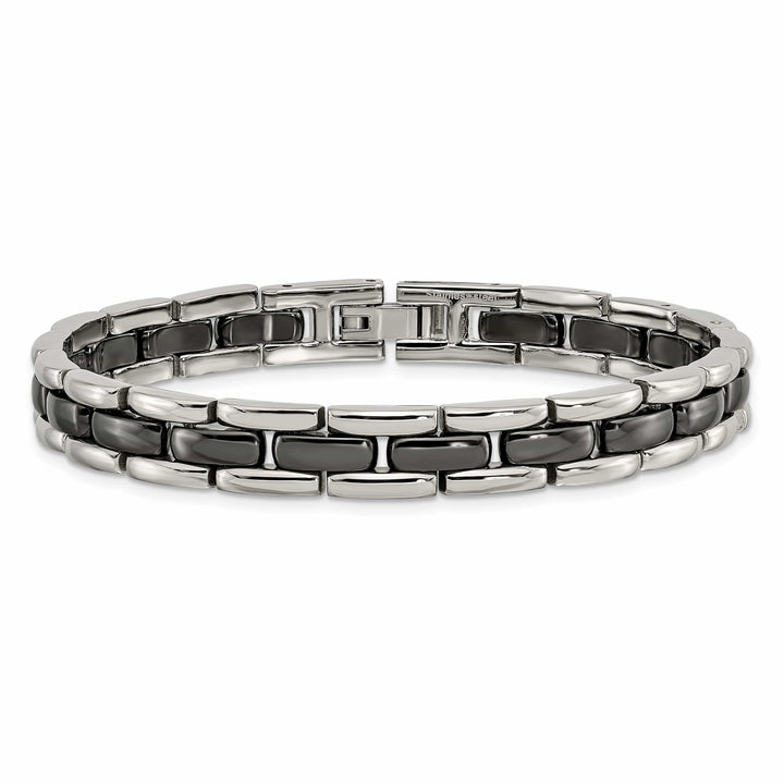 Chisel Stainless Steel Polished with Black Ceramic 8" Link Bracelet