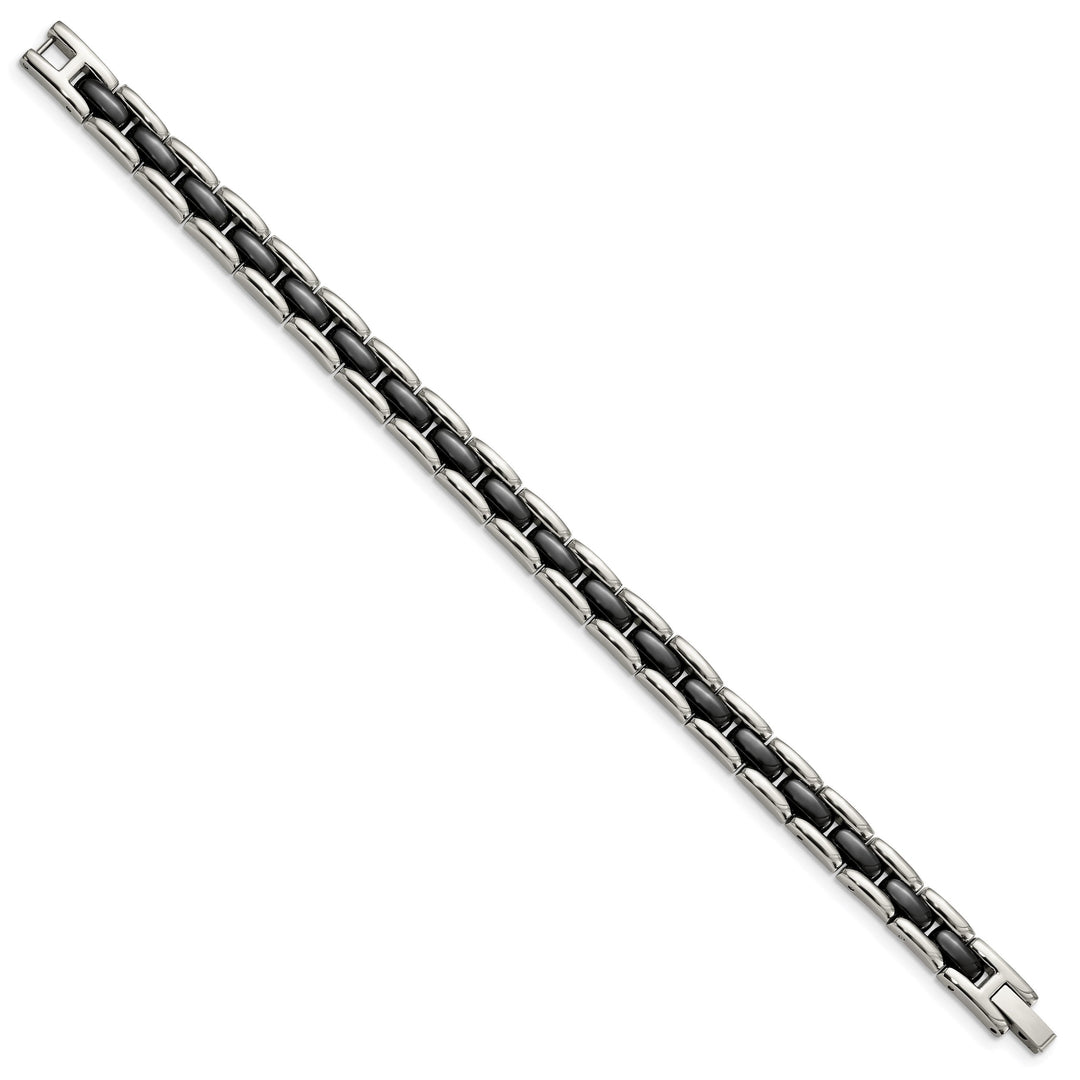 Chisel Stainless Steel Polished with Black Ceramic 8" Link Bracelet