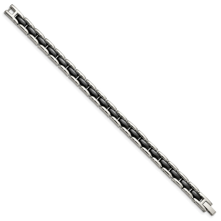Chisel Stainless Steel Polished with Black Ceramic 8" Link Bracelet