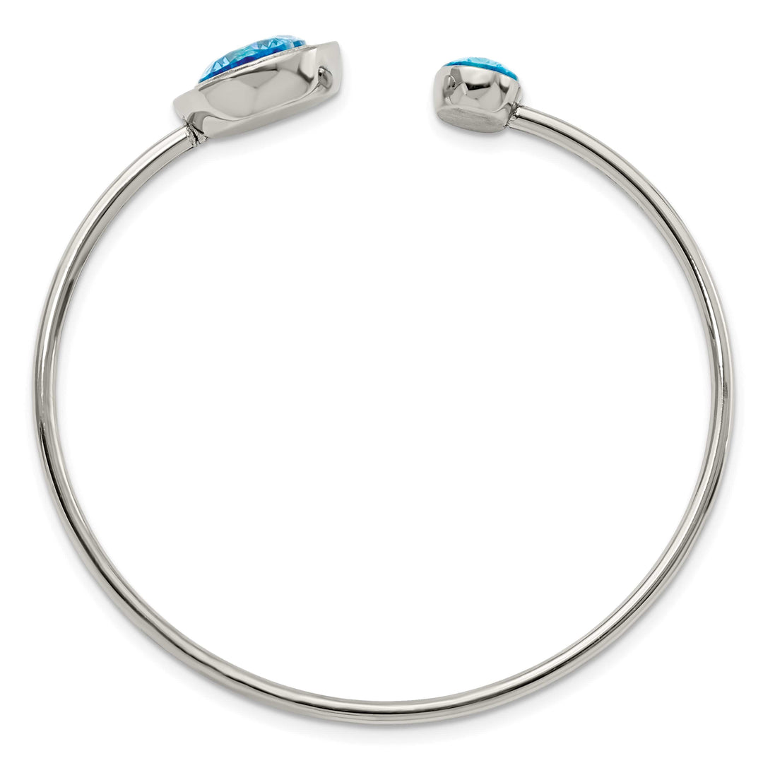 Chisel Stainless Steel Polished with Blue and Clear CZ Cuff Bangle