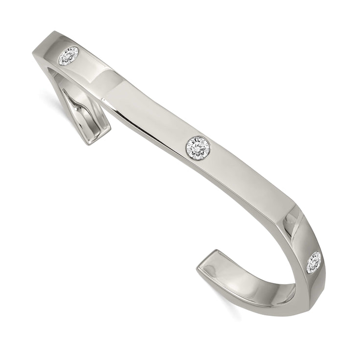 Chisel Stainless Steel Polished with Crystals 6mm Cuff Bangle