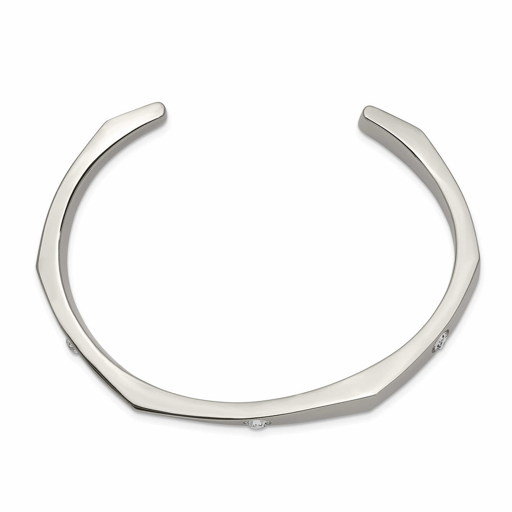 Chisel Stainless Steel Polished with Crystals 6mm Cuff Bangle