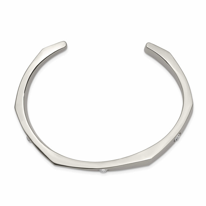Chisel Stainless Steel Polished with Crystals 6mm Cuff Bangle