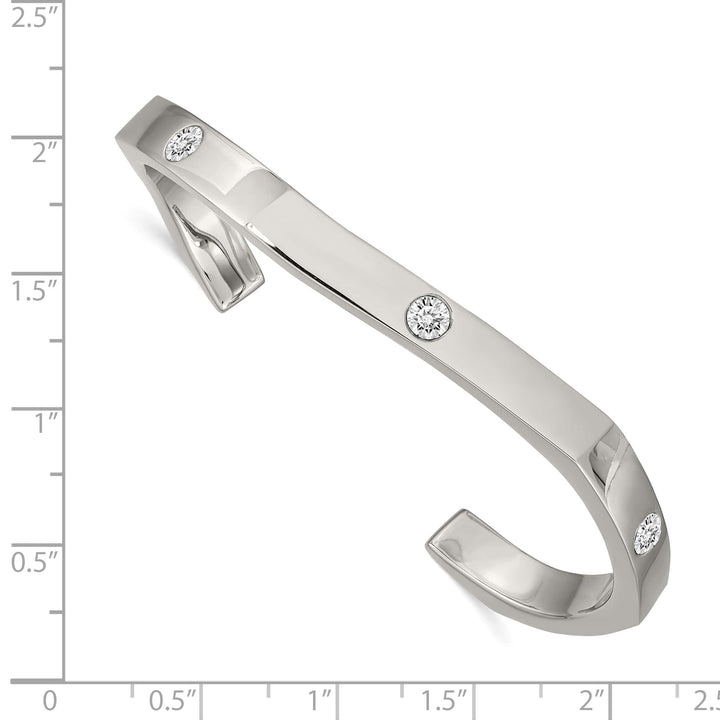 Chisel Stainless Steel Polished with Crystals 6mm Cuff Bangle