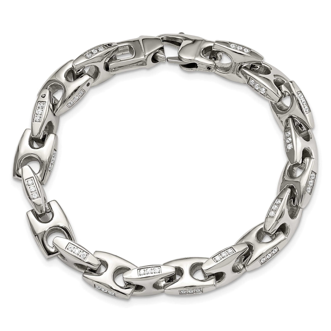 Chisel Stainless Steel Polished with CZ 9 inch Bracelet
