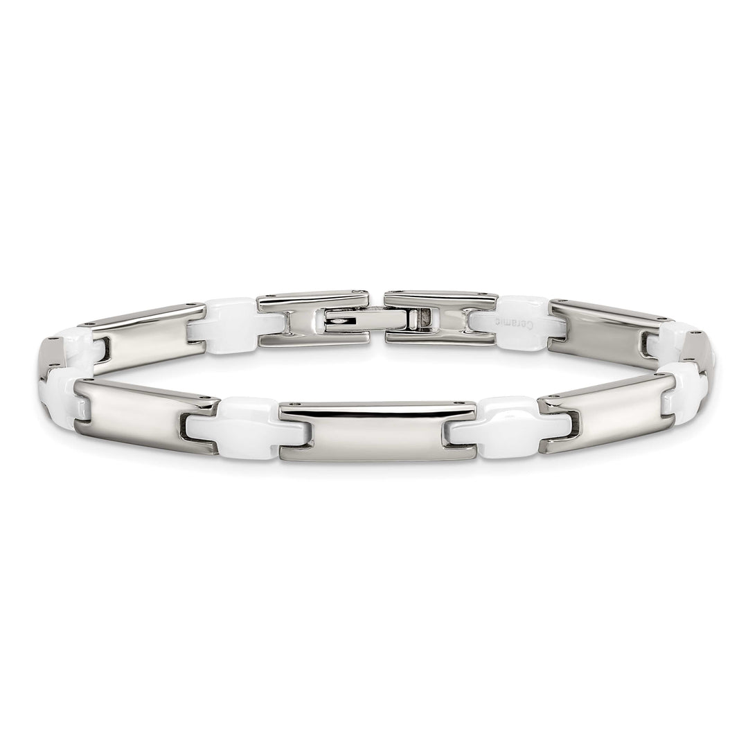 Chisel Stainless Steel Polished with White Ceramic 7.5" Link Bracelet