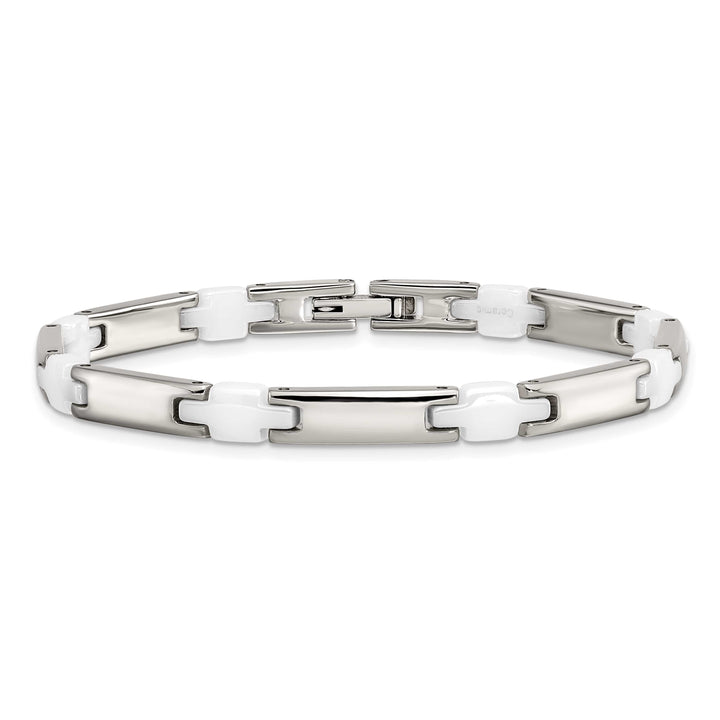 Chisel Stainless Steel Polished with White Ceramic 7.5" Link Bracelet