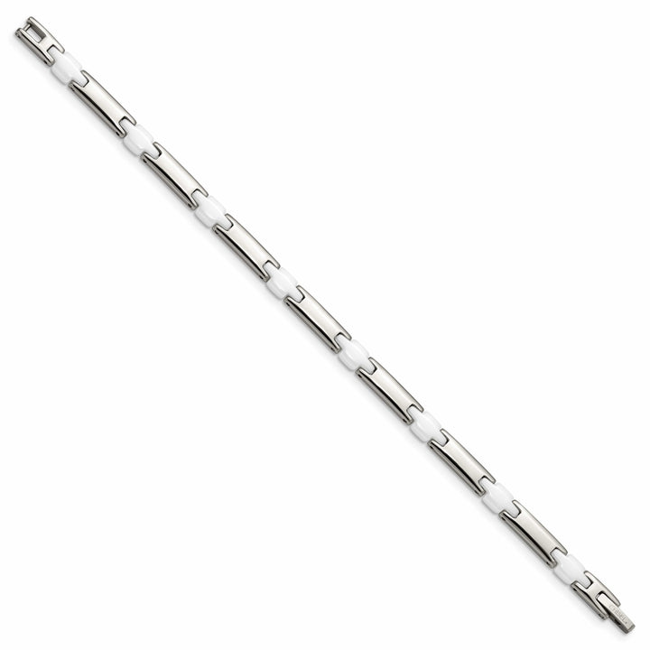Chisel Stainless Steel Polished with White Ceramic 7.5" Link Bracelet