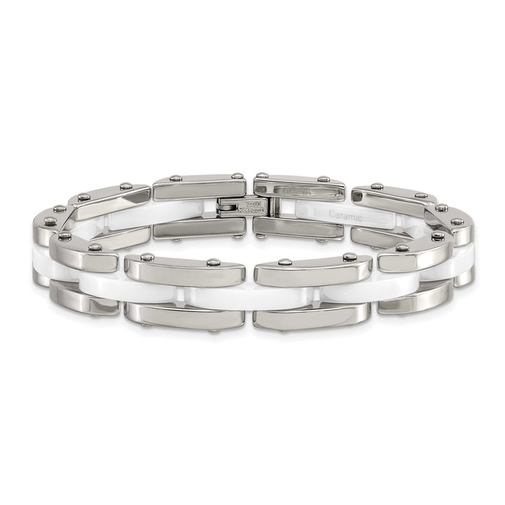 Chisel Stainless Steel Polished with White Ceramic 7.5" Link Bracelet