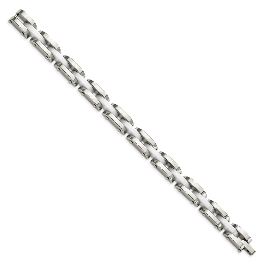 Chisel Stainless Steel Polished with White Ceramic 7.5" Link Bracelet