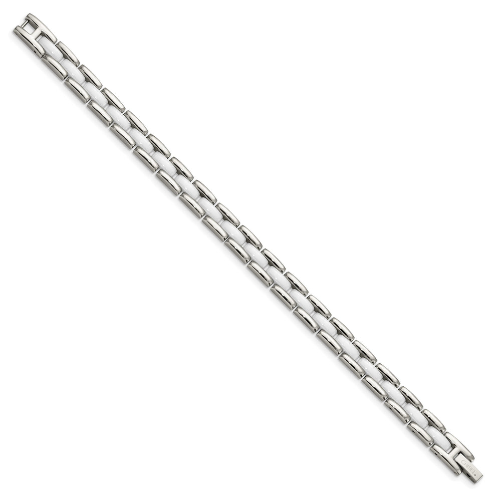Chisel Stainless Steel Polished with White Ceramic 8" Link Bracelet