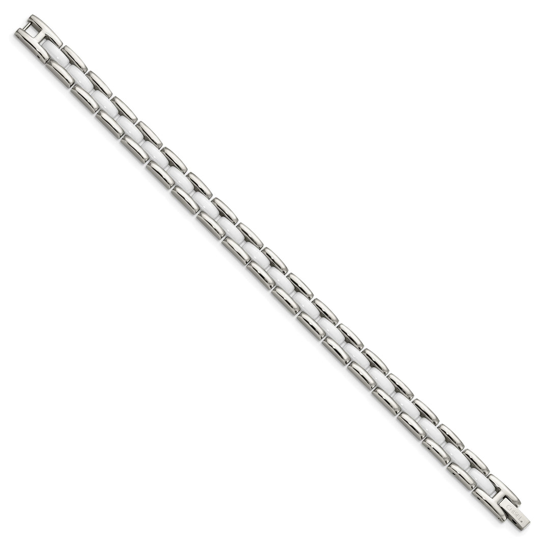 Chisel Stainless Steel Polished with White Ceramic 8" Link Bracelet