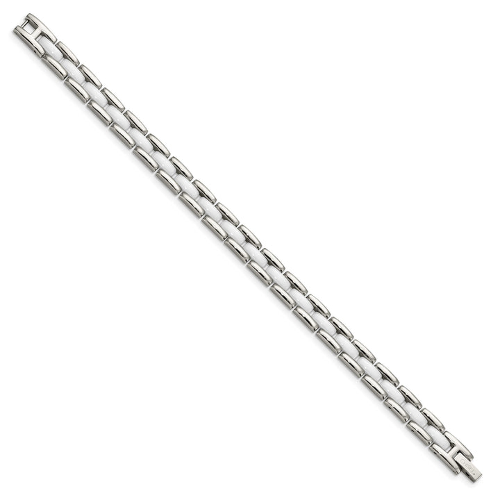 Chisel Stainless Steel Polished with White Ceramic 8" Link Bracelet