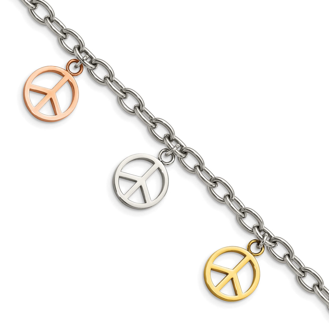 Chisel Stainless Steel Rose and Yellow IP-plated Peace Sign Bracelet