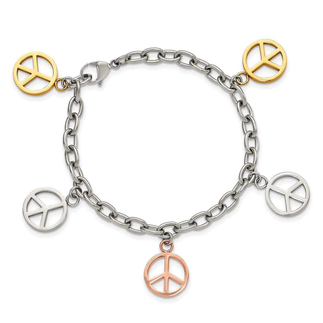 Chisel Stainless Steel Rose and Yellow IP-plated Peace Sign Bracelet