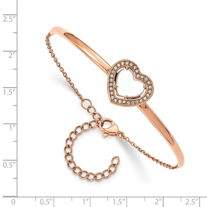 Chisel Stainless Steel Rose IP-plated White Enameled CZ Heart 6.5