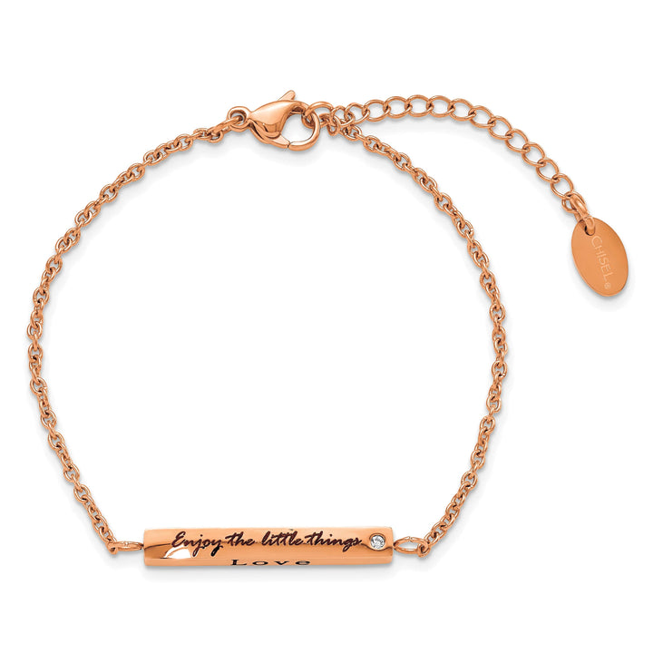 Chisel Stainless Steel Rose IP-plated with CZ LOVE Dream Laugh Enjoy