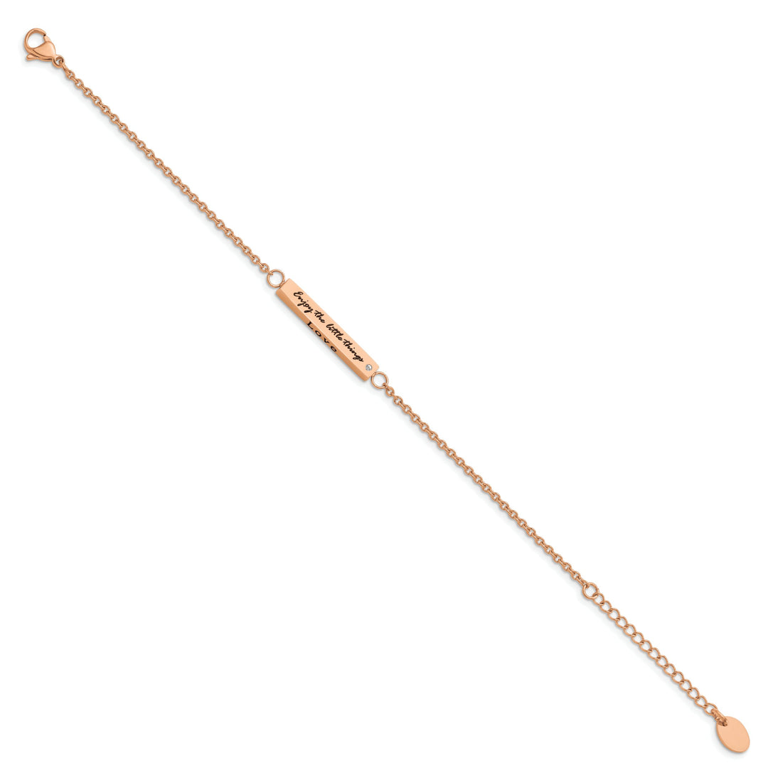 Chisel Stainless Steel Rose IP-plated with CZ LOVE Dream Laugh Enjoy
