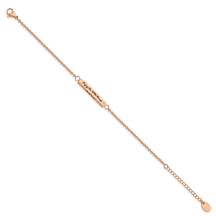 Chisel Stainless Steel Rose IP-plated with CZ LOVE Dream Laugh Enjoy
