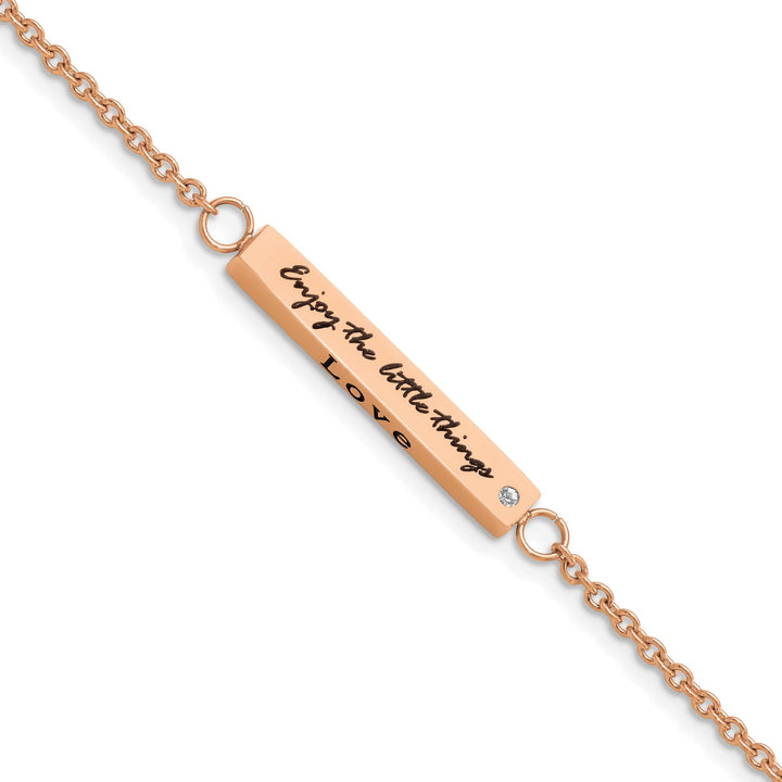 Chisel Stainless Steel Rose IP-plated with CZ LOVE Dream Laugh Enjoy