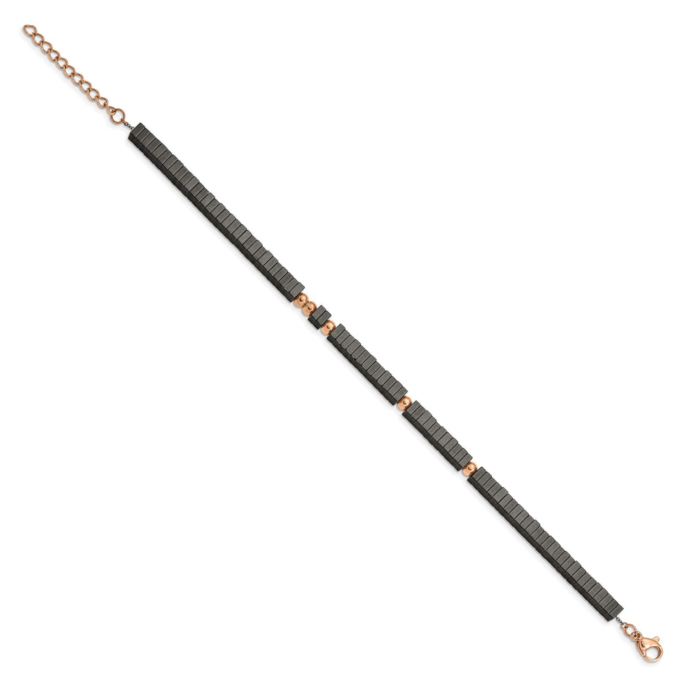 Chisel Stainless Steel Rose IP-plated with Square Hematite Beads 7"
