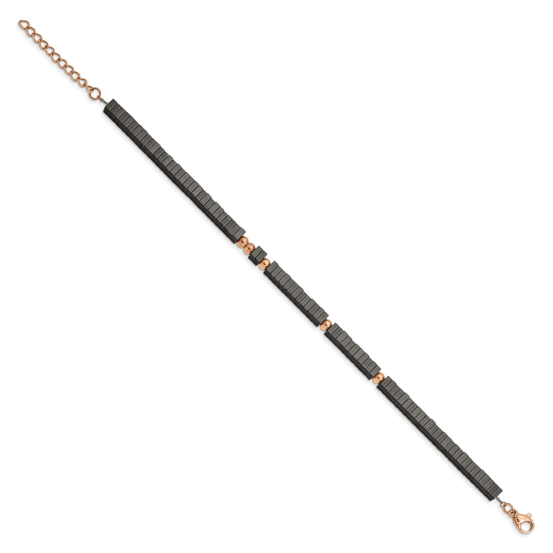 Chisel Stainless Steel Rose IP-plated with Square Hematite Beads 7"