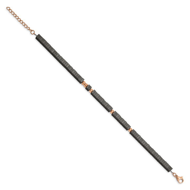 Chisel Stainless Steel Rose IP-plated with Square Hematite Beads 7"