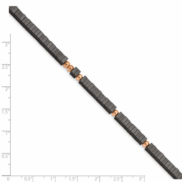 Chisel Stainless Steel Rose IP-plated with Square Hematite Beads 7"
