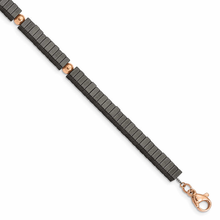 Chisel Stainless Steel Rose IP-plated with Square Hematite Beads 7"