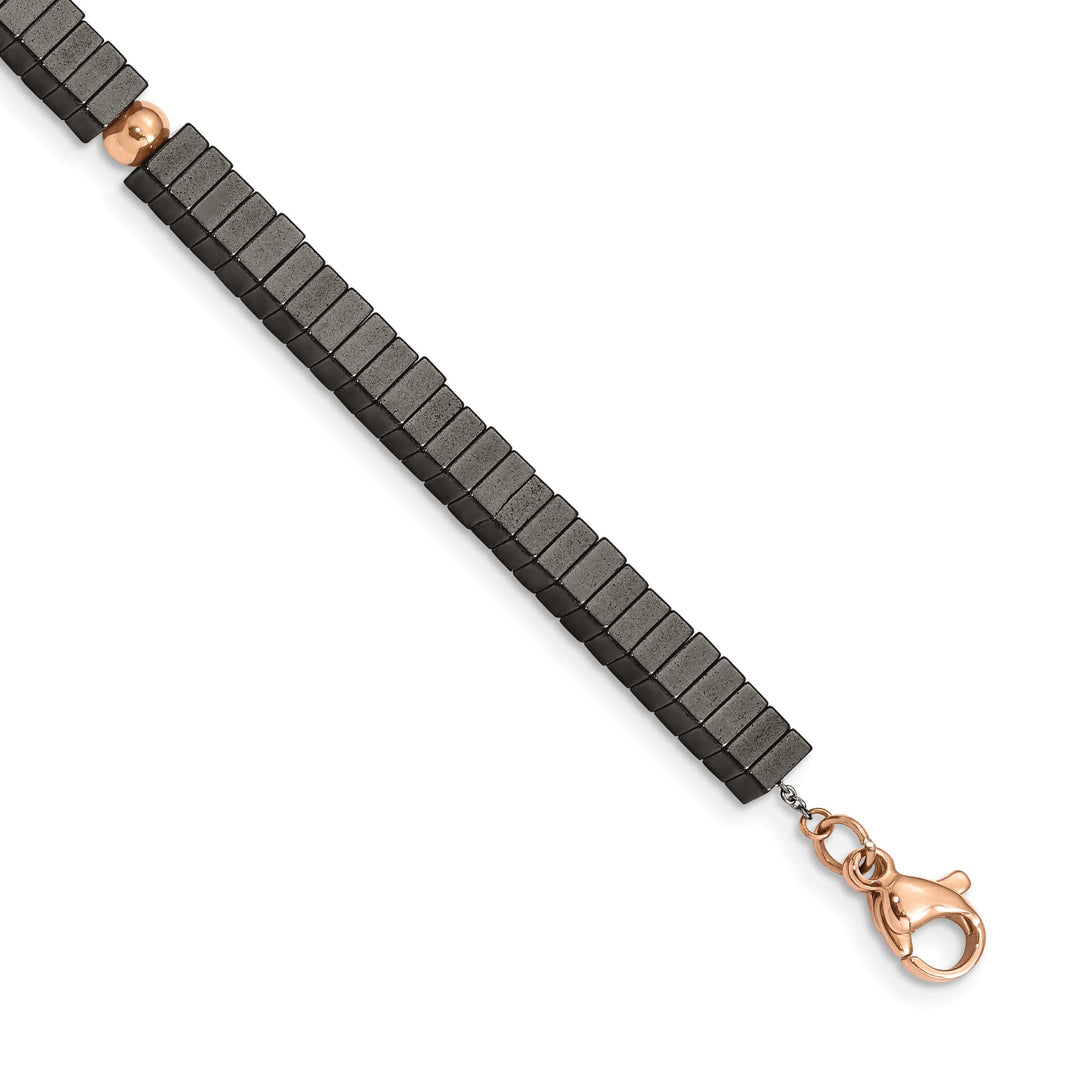 Chisel Stainless Steel Rose IP-plated with Square Hematite Beads 7"