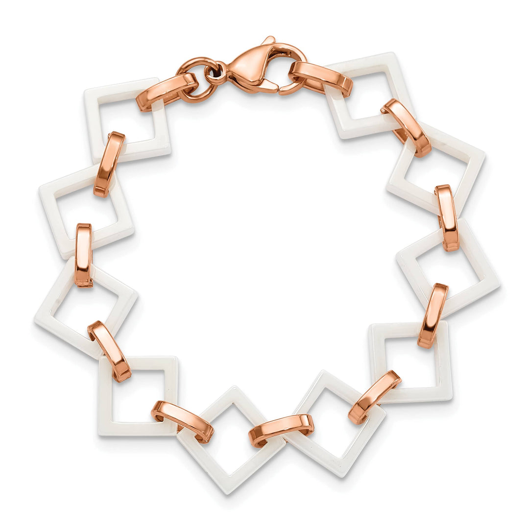 Chisel Stainless Steel Rose IP-plated with White Ceramic 7" Bracelet