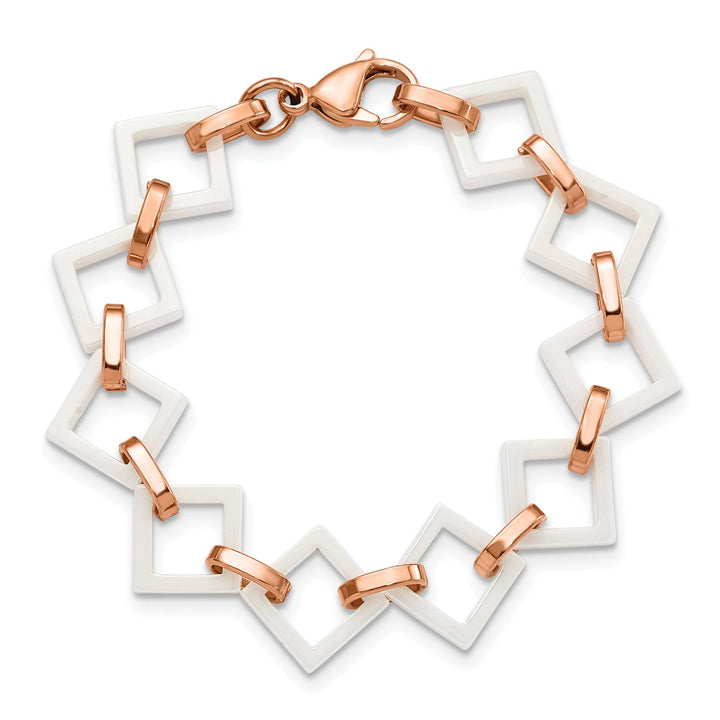 Chisel Stainless Steel Rose IP-plated with White Ceramic 7" Bracelet