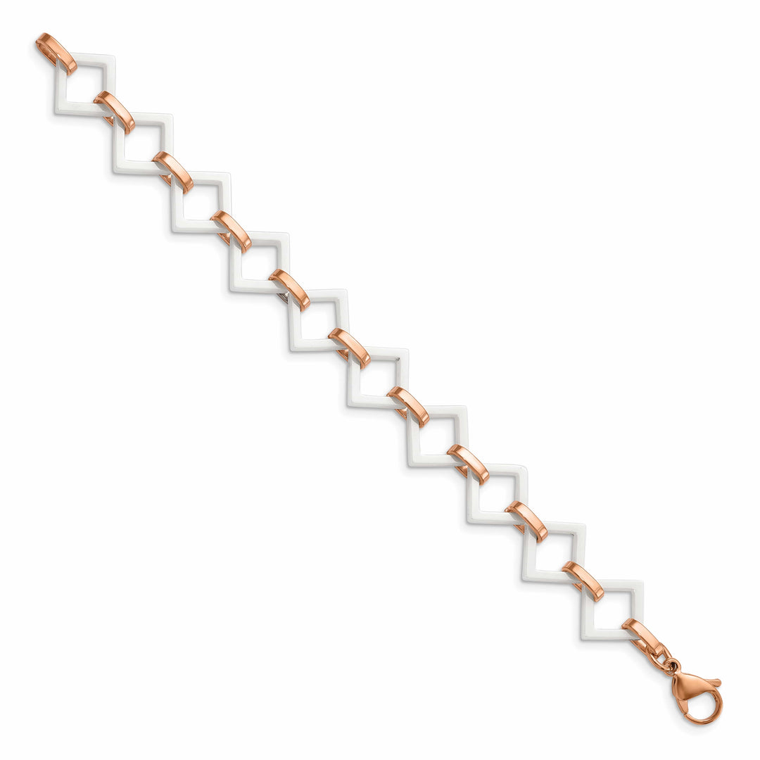 Chisel Stainless Steel Rose IP-plated with White Ceramic 7" Bracelet