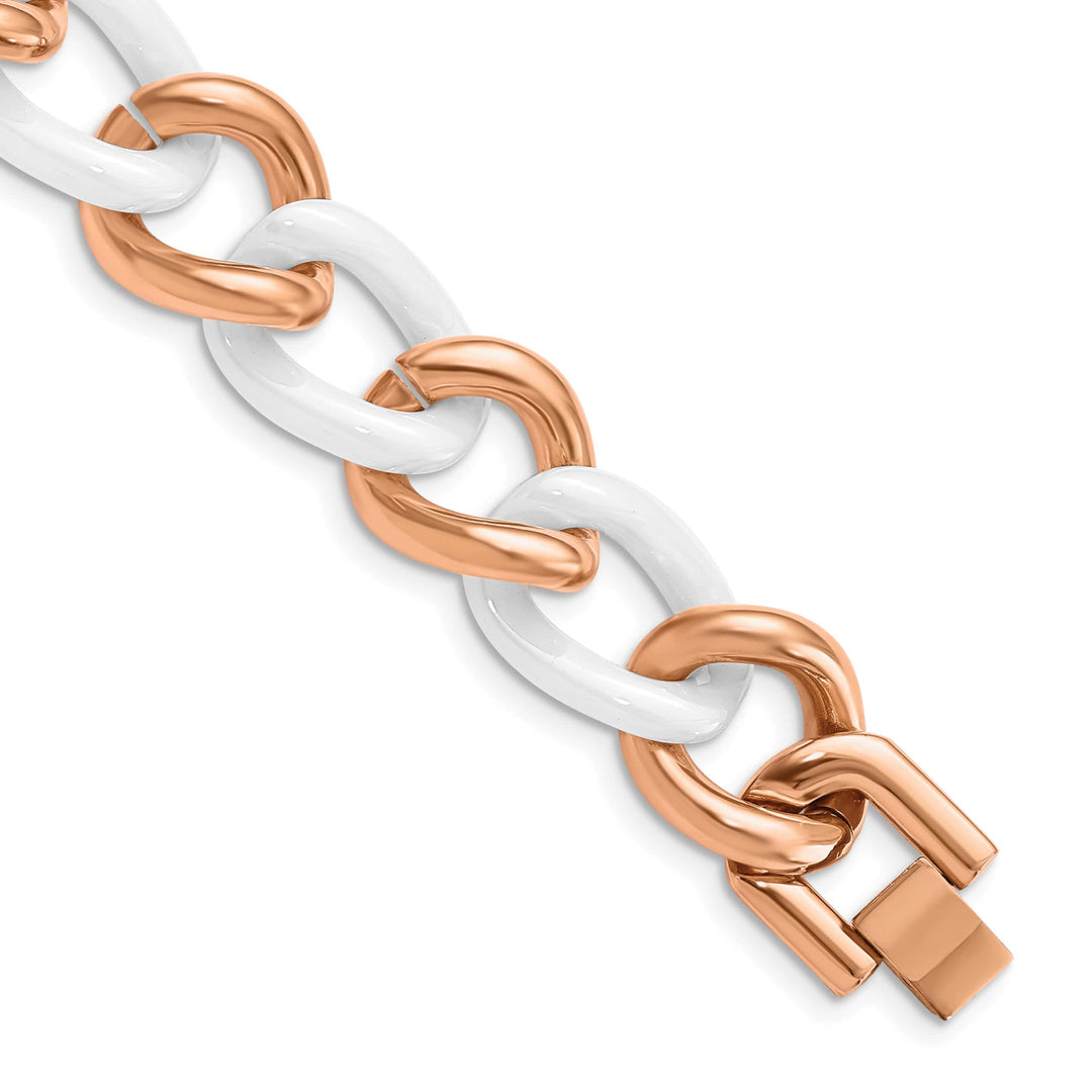 Chisel Stainless Steel Rose IP-plated with White Ceramic Bracelet