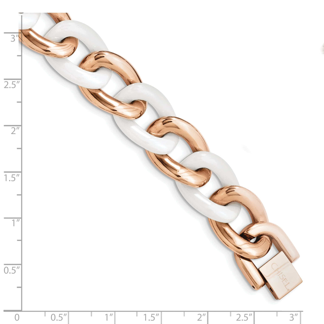 Chisel Stainless Steel Rose IP-plated with White Ceramic Bracelet