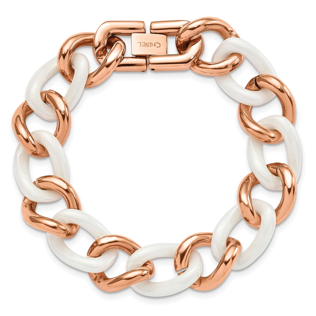 Chisel Stainless Steel Rose IP-plated with White Ceramic Bracelet