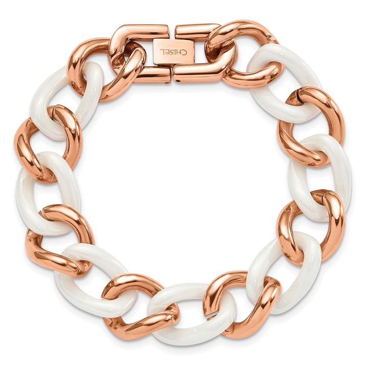 Chisel Stainless Steel Rose IP-plated with White Ceramic Bracelet