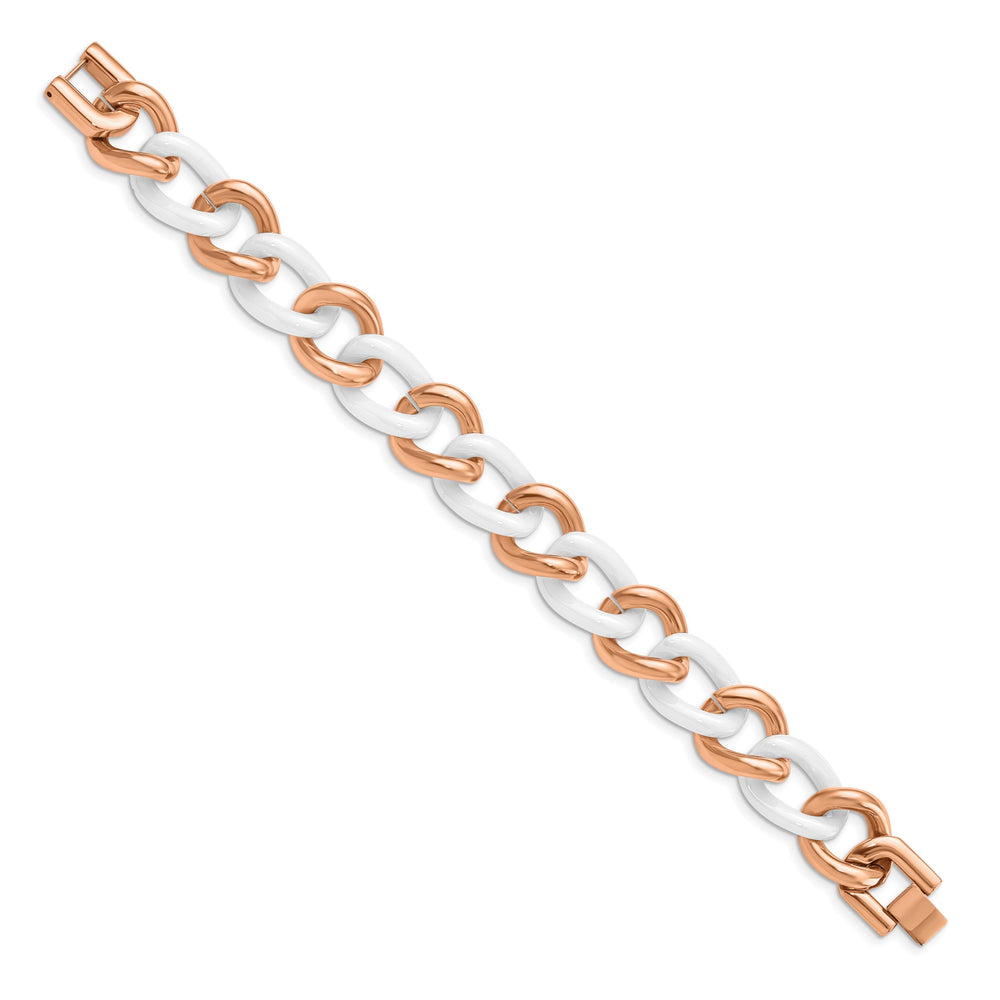 Chisel Stainless Steel Rose IP-plated with White Ceramic Bracelet
