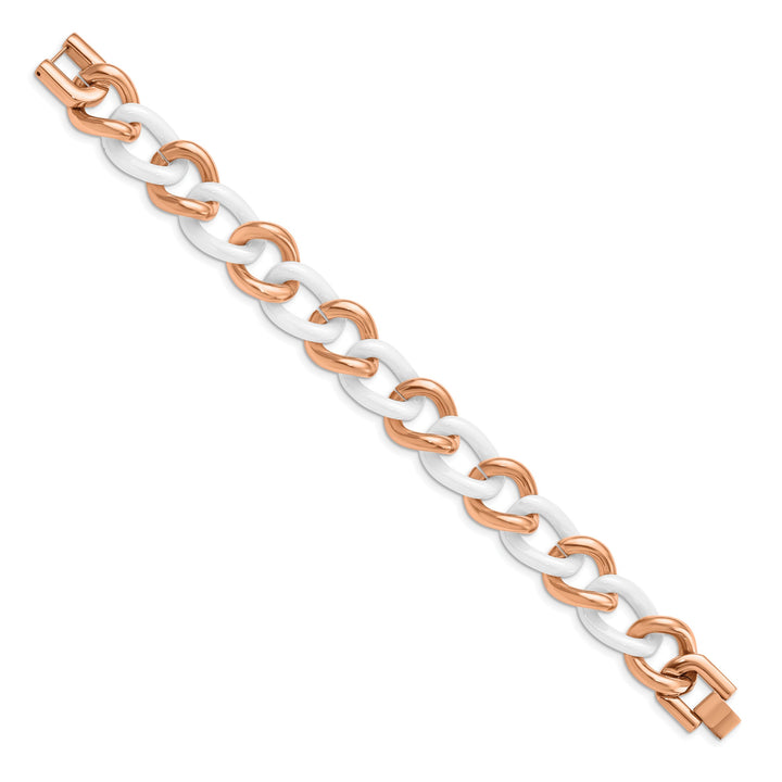 Chisel Stainless Steel Rose IP-plated with White Ceramic Bracelet