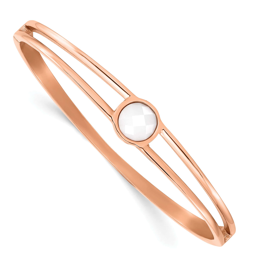 Chisel Stainless Steel Rose IP-plated with White Crystal Hinged Bangle