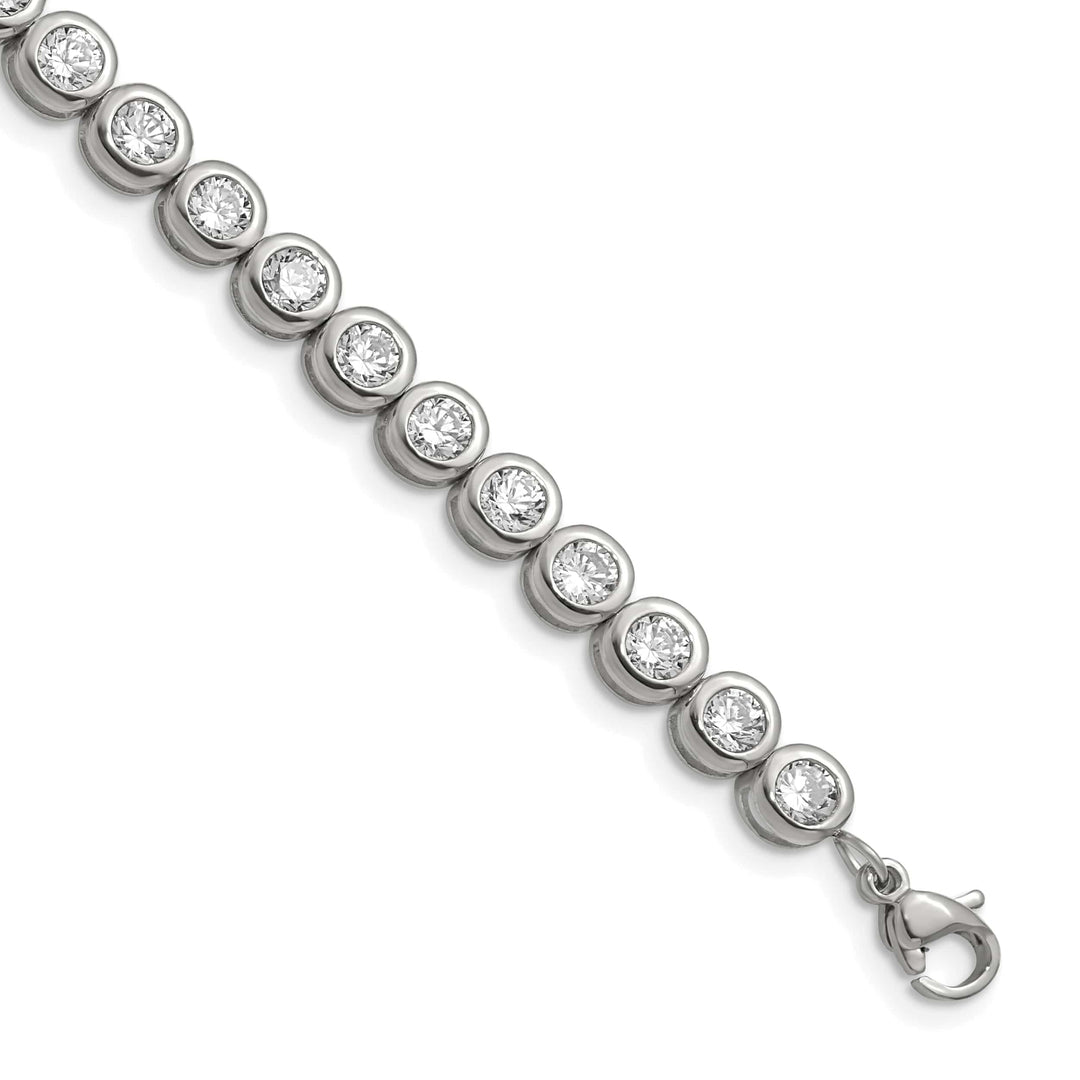 Chisel Stainless Steel Round CZ Link 7" Bracelet with 1" Extension