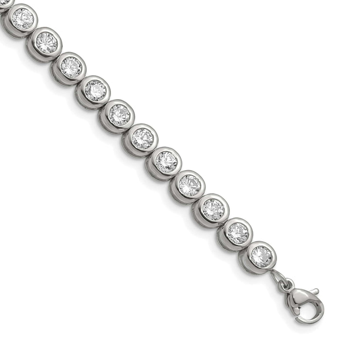 Chisel Stainless Steel Round CZ Link 7" Bracelet with 1" Extension