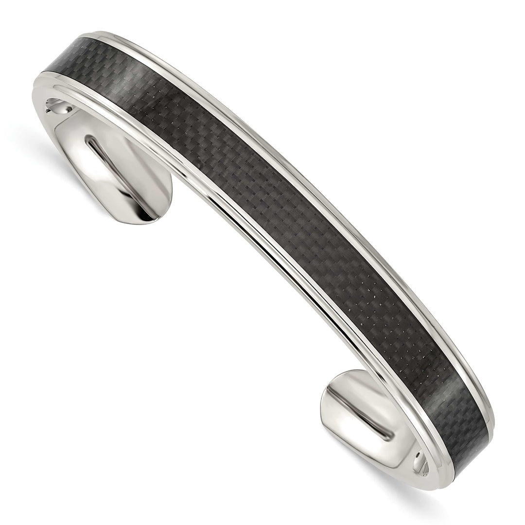 Chisel Stainless Steel with Black Carbon Fiber Inlay Cuff Bangle