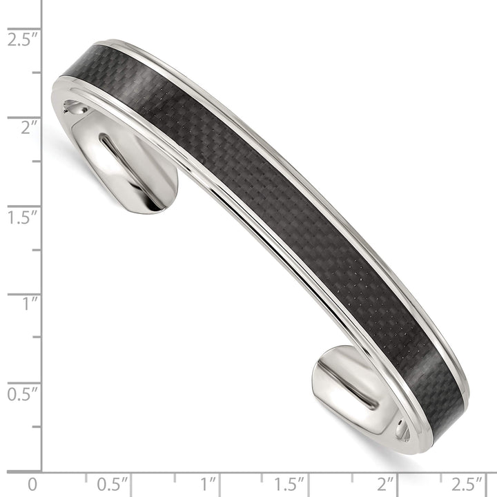 Chisel Stainless Steel with Black Carbon Fiber Inlay Cuff Bangle