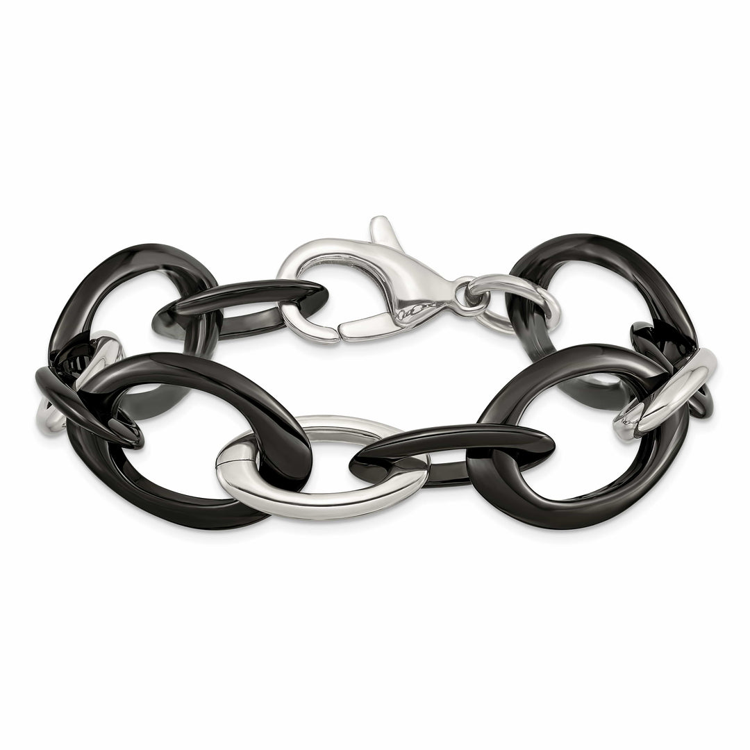Chisel Stainless Steel with Black Ceramic 8" Open Link Bracelet