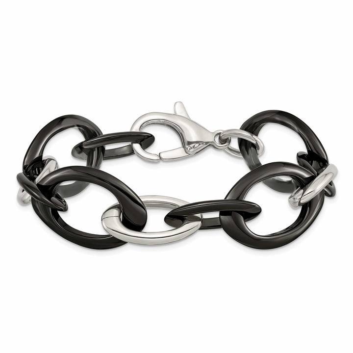 Chisel Stainless Steel with Black Ceramic 8" Open Link Bracelet