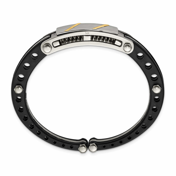 Chisel Stainless Steel with Black PVC and 14k Gold Inlay Hinged Bangle