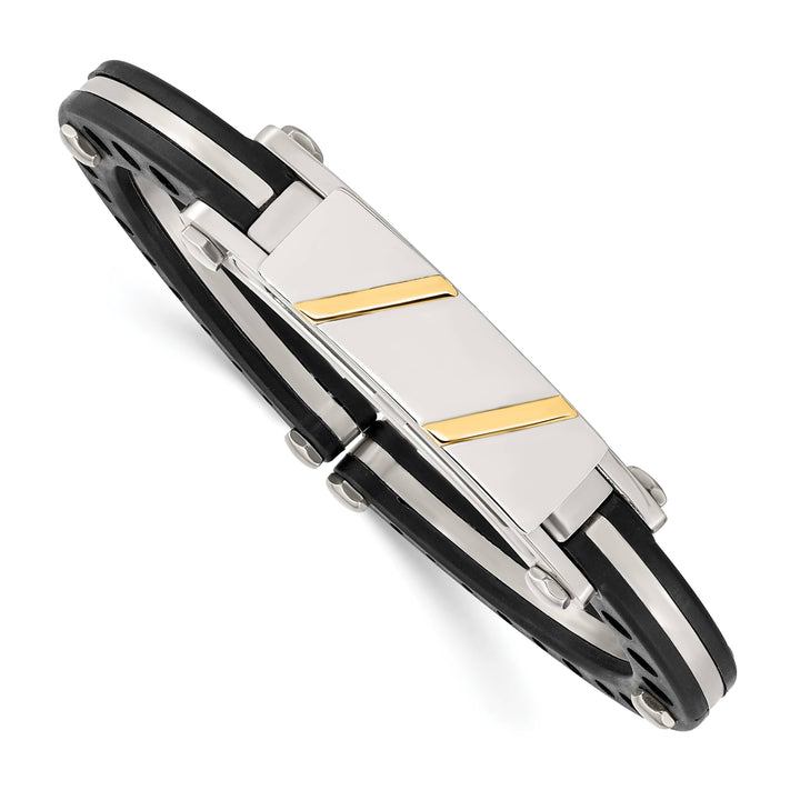 Chisel Stainless Steel with Black PVC and 14k Gold Inlay Hinged Bangle