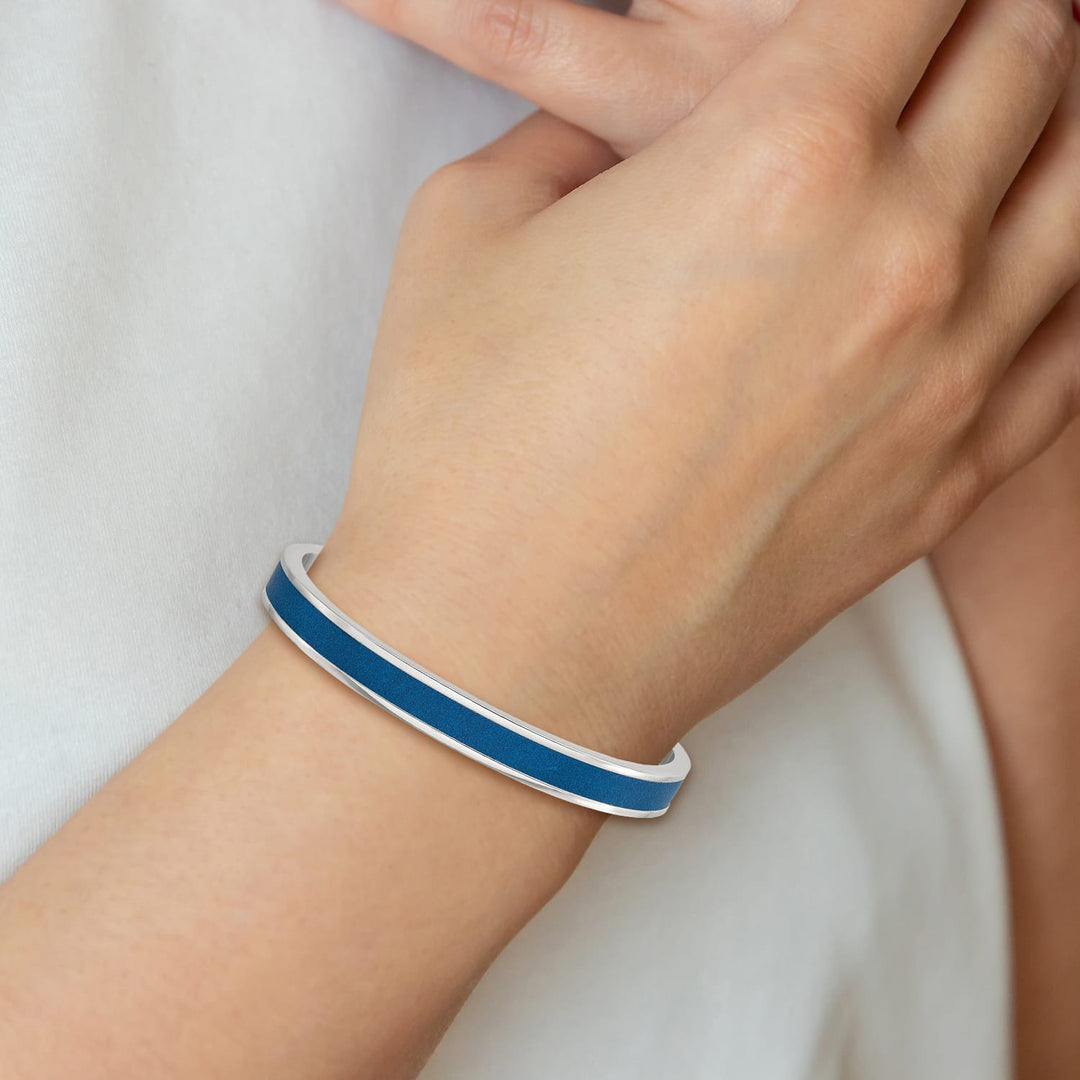 Chisel Stainless Steel with Blue Leather Inlay 8mm Cuff Bangle